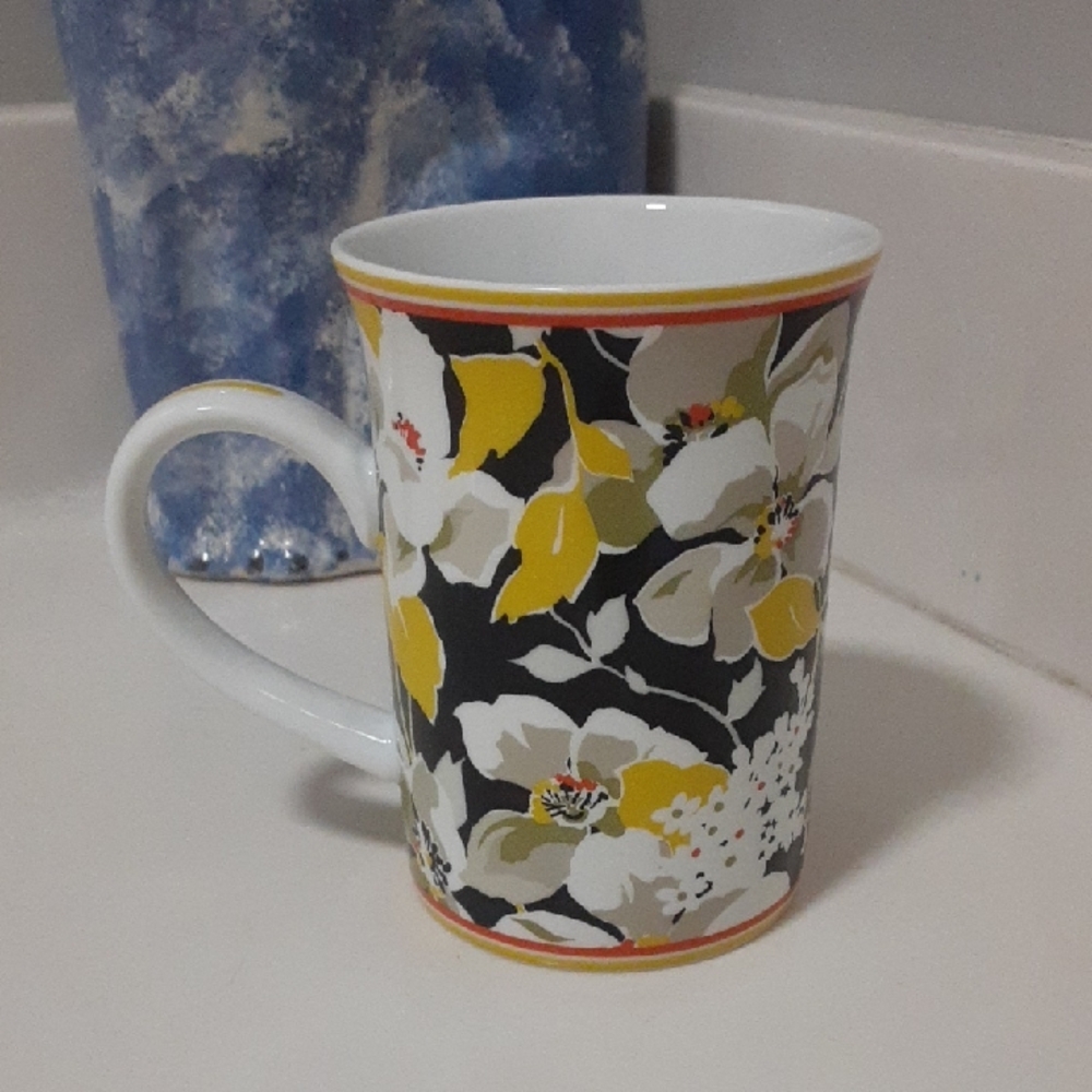 Vera Bradley Black and Yellow Floral Mug